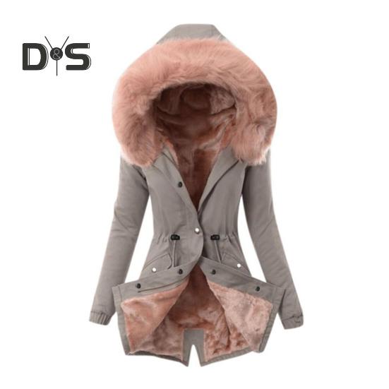 Winter-Daunenmantel, gepolstert mit pelziger Kapuze und Taschen, Reißverschluss, Parka, winddicht, wärmespeichernd, für den täglichen Gebrauch bei kaltem Wetter