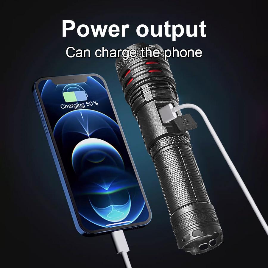 High Power XHP70 Flashlight Rechargeable LED Torch Telescopic Zoom Light For Camping Waterproof Lamp