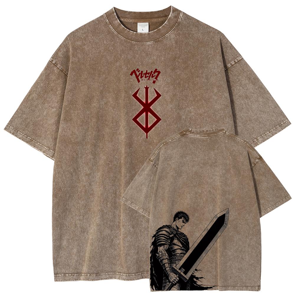 Berserk Guts T Shirt Manga Griffith Printed  T-shirt Men Unisex Clothes Street Vintage Washed Tshirt Short Sleeve Cotton Tees