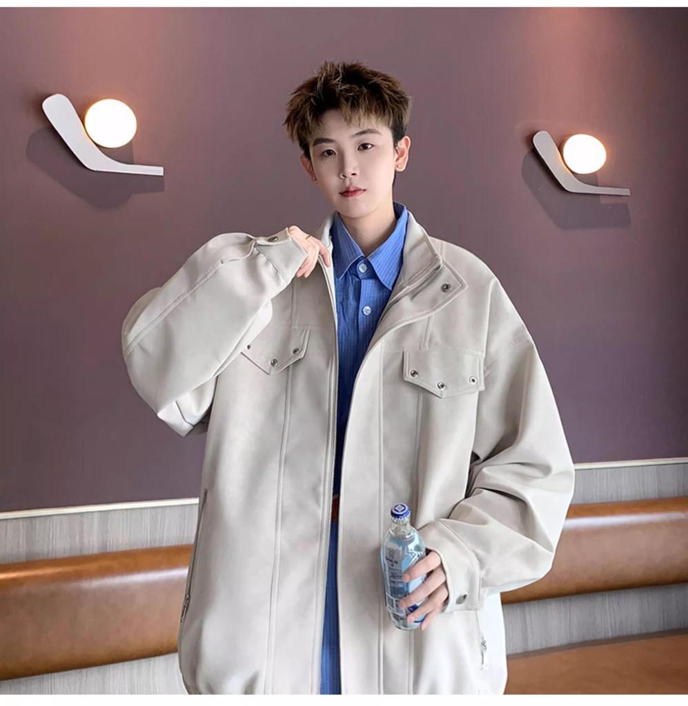 Meilade Men's Retro PU Leather Jacket - Autumn/Winter Trendy, High Street Loose Fit, Handsome Stand Collar Casual Outerwear