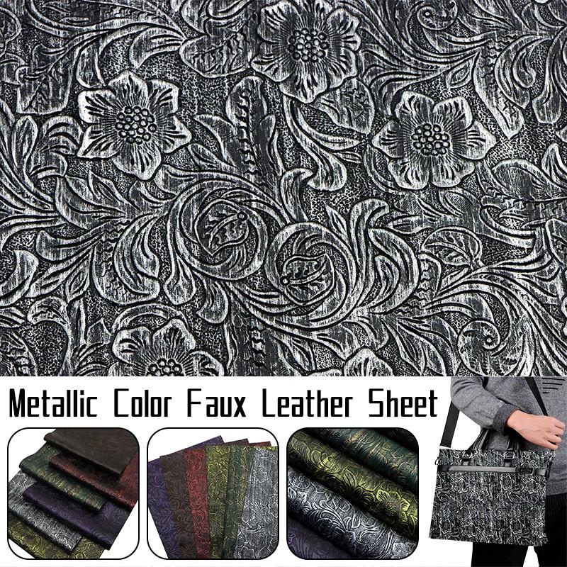 50x137cm Synthetic Fabric Flowers Pattern Metallic Faux Leather Sheet Bump Textured Swirl Material DIY Earrings Hair Bow
