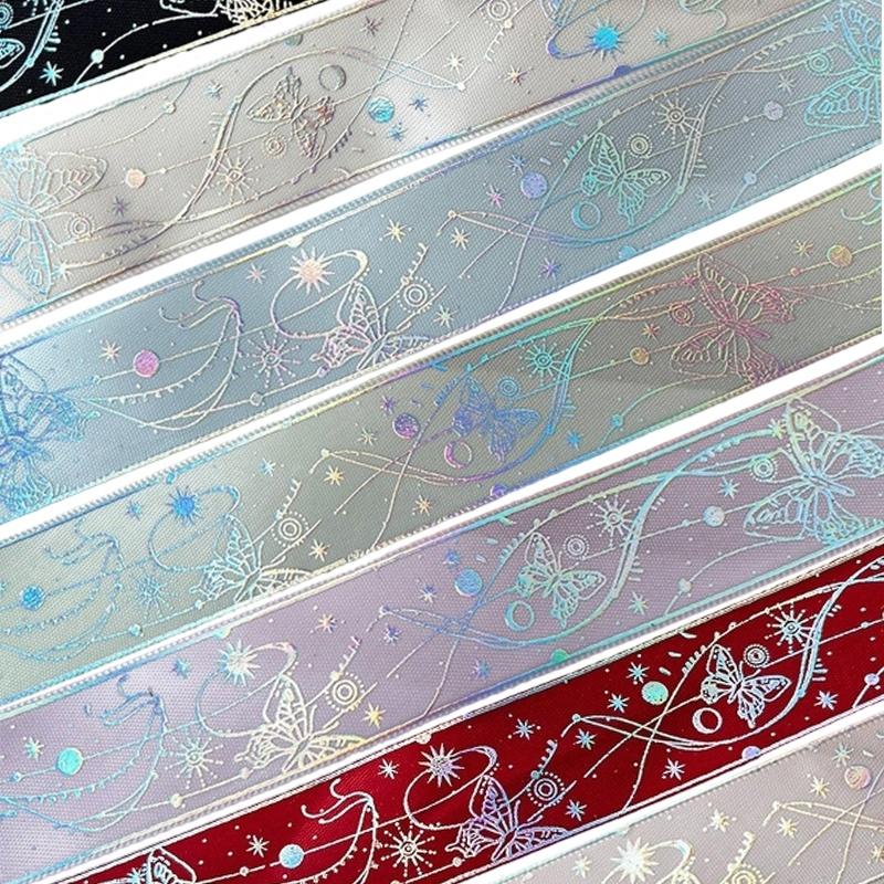 1 Roll DIY Hot Stamping Material Printed Pattern Butterfly Ribbon Creative Hot Stamped Ribbon Lace Accessories 2.5x450cm