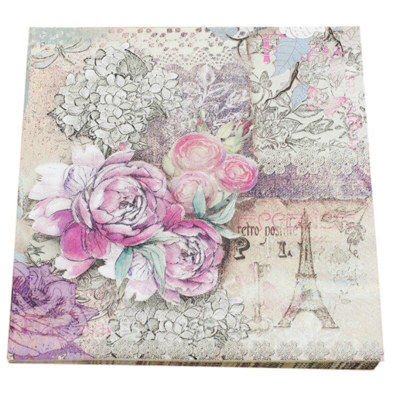 Eiffel Tower Paper Napkins Rose Festive Party Tissue Floral Decoration Guardanapo 33cm*33cm 20pcs/pack/lot