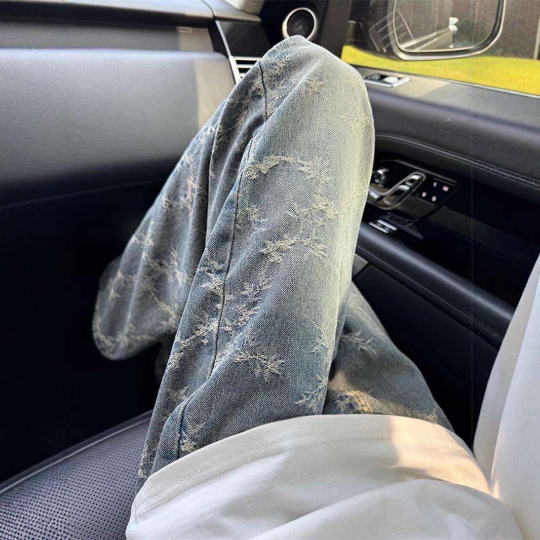 

Men s 2024 Autumn Slim Straight Leg Washed Jacquard Jeans XXL світло-синій колір