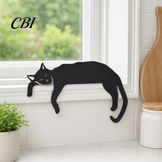 Door Frame Decoration 3D Printed Sleeping Cat Top Decor, Lazy Kitten Silhouette Ornament, Self-Adhesive Cartoon Burr-Free Wall Accessory Animal Decor