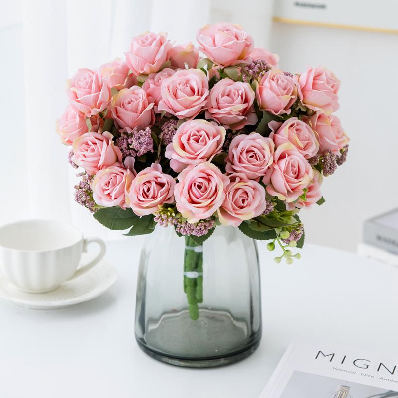 1/4PCS Silk Artificial Flowers Rose Bouquet Christmas Garden Home Wedding Bridal Bouquets Decoration Diy Gift Flower Arrangement