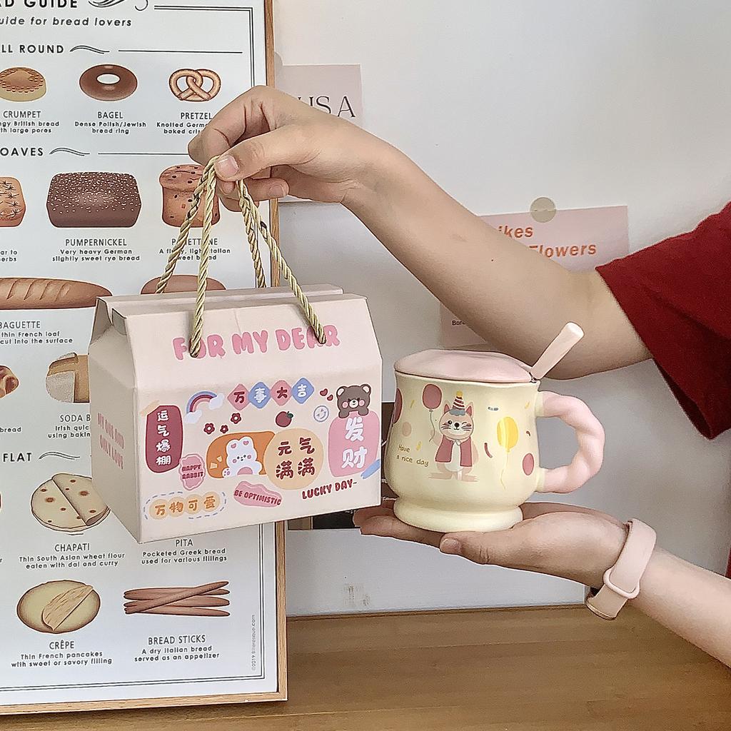 Cute High Value Mug with Lid Spoon Household Water Cup Ceramic Cup for Women's Office Cup Practical Birthday Gift