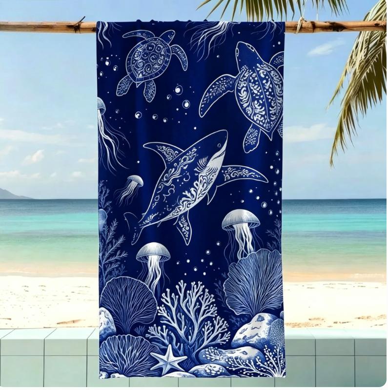 Luxuriöses Nautisches Schildkröten Strandtuch Boho Meeres-Tier-Print Schnelltrocknendes Mikrofaser-Handtuch für Strandlagerfeuer, Küstenausflüge, Camping
