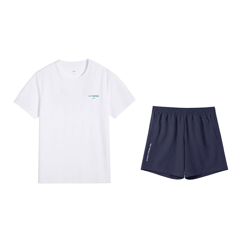 

Li-Ning Versatile Loose Short Sleeve Comfortable Shorts Casual Sports Suit Men suit Standard-White Night-Blue W879-2+W513-2 5XL