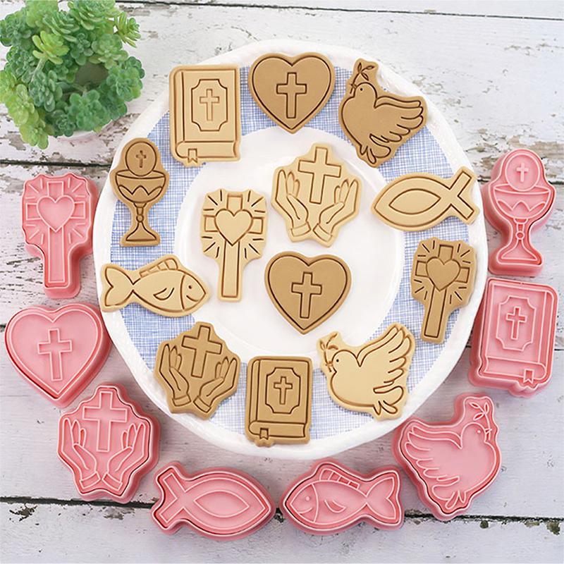 8 buc. Formă pentru biscuiți pentru împărtășania creștină Cruce Potir Presă pentru ștampile pentru biscuiți