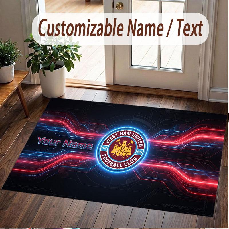Custom Rug West Ham United football Pattern Print Name Text Soft Non‑Slip Floor Carpet for Home Indoor Decoration