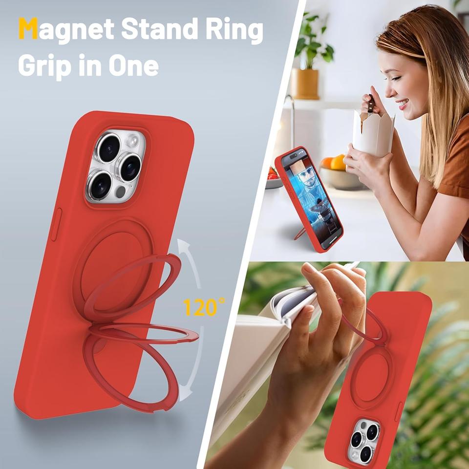 Magnetic Liduid Silicone Phone Case For iPhone14 11 12 13 16 Pro Max 15 14 16 Plus Magsafe Stand Charge Protector Soft Cover