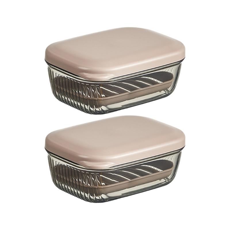 

2PCS Elegant Soap Case With Cover Modern Double Layer Drying Tray Bathroom Soap Storage Box for Countertop Home Decors 1