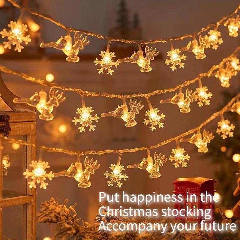 Neue LED Rentier Weihnachtsbaum Schneeflocke Stern Lichterkette für festliche Dekoration, Weihnachtsdekoration für Innen und bunte Lichter
