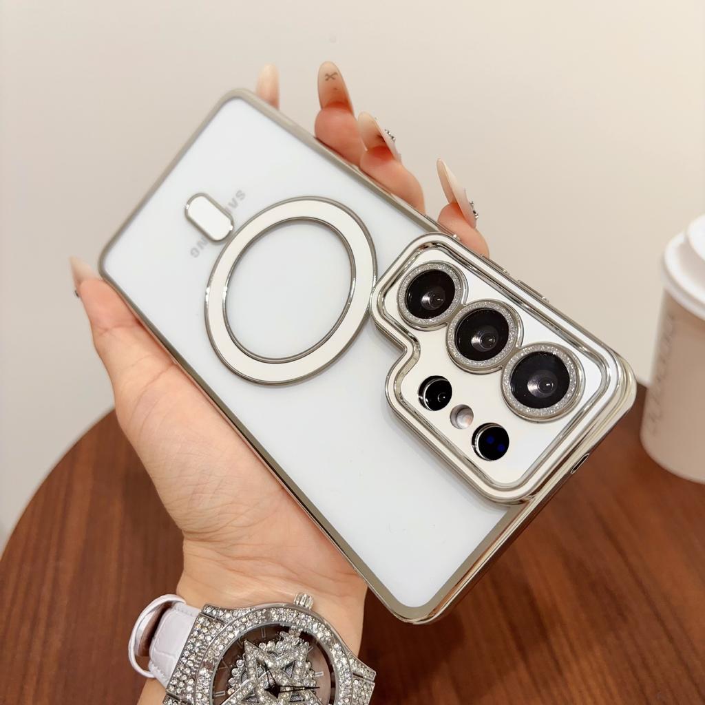 Foreign trade applicable Samsung S26U mobile phone case electroplating magnetic suction S25Plus lens glitter S24FE protective case