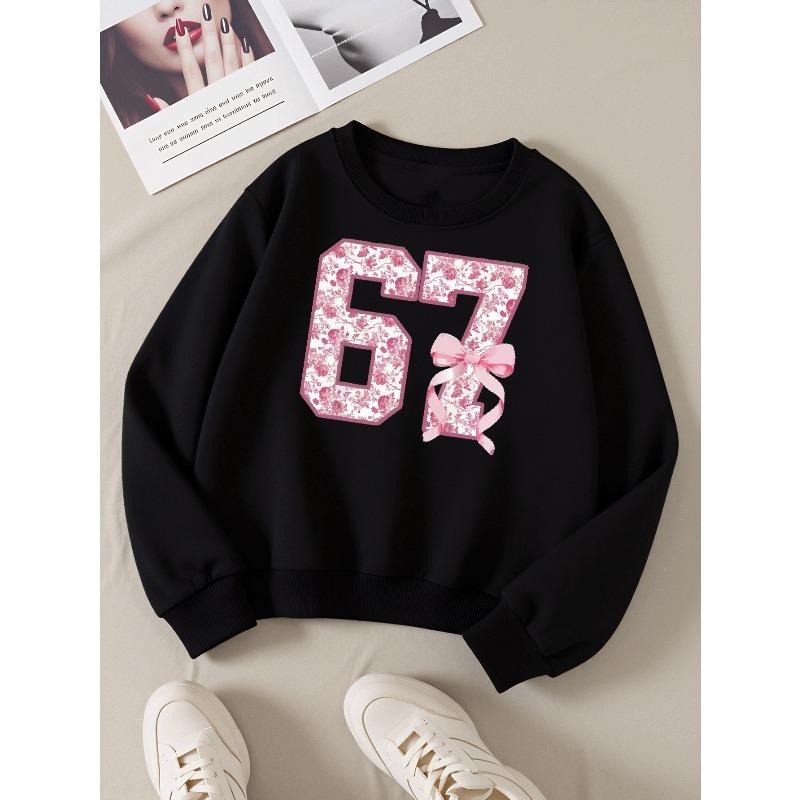 European Sizes  Kids' Casual Printed Round Neck Pullover, Kids' Round Neck Sweatshirt with Fashion 67 Theme Feature Print,  Casual Comfortable