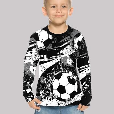 İlkbahar ve Sonbahar Yuvarlak Yaka 3D Futbol Baskılı Üst Moda Günlük Uzun Kollu Çocuk Erkek Tişörtleri
