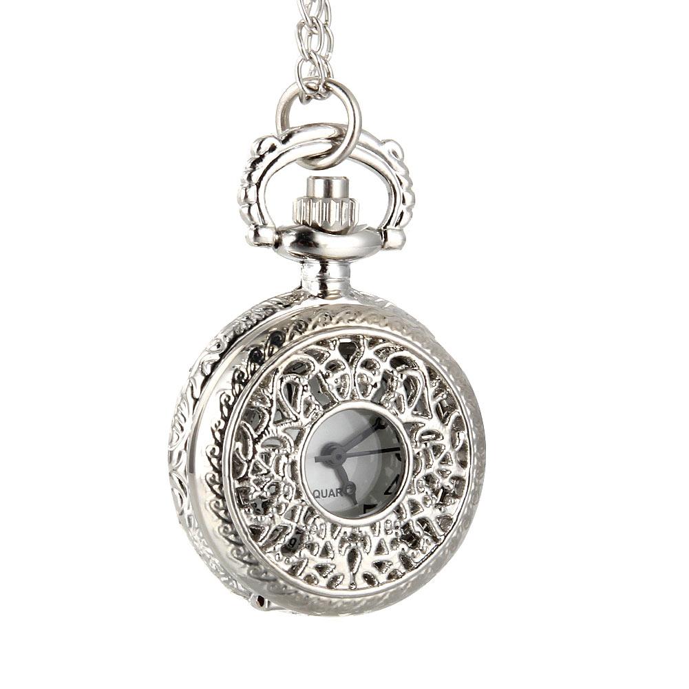 Fashionable Vintage Quartz Pocket Watch Alloy Hollow Out Flowers Chain Necklace Pendant Clock For Women Holiday Birthday Gifts