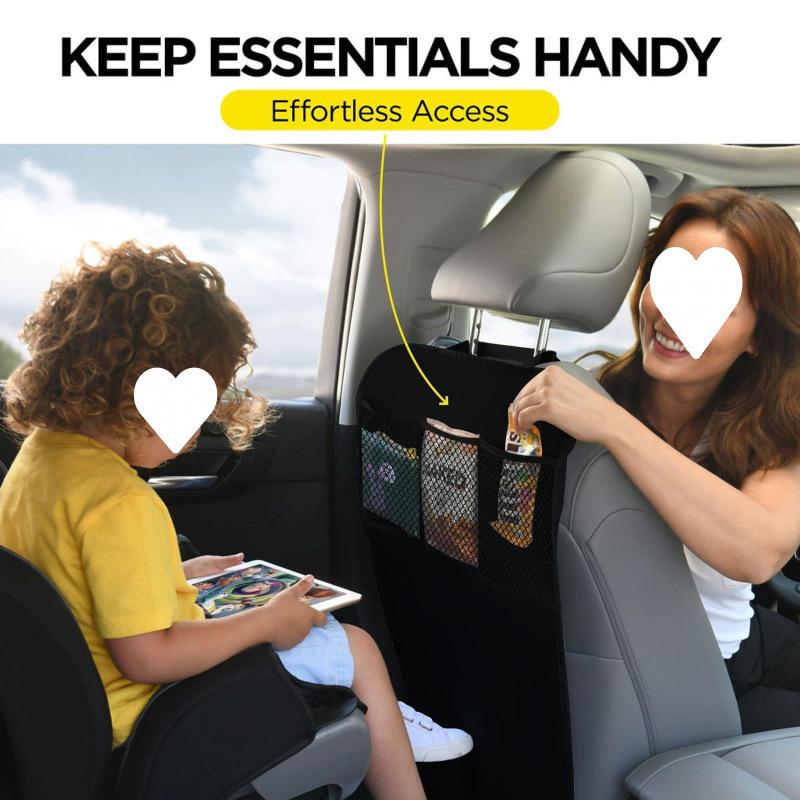 Seat Back Cover for Kids with 3 Pocket Dirt-resistant Backseat Protector Anti-kick Protective Pad Seat Back Storage Bag