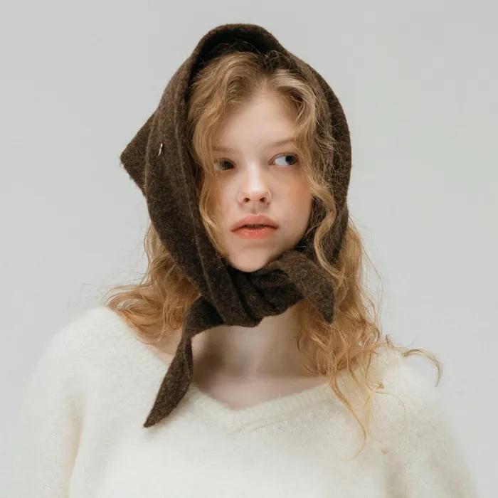 [New York Works]_[WOOL] COIN WOOL KNIT HAIR BANDANA SCARF_BROWN