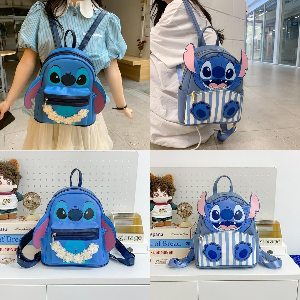 Lilo Stitch Blue Monster Printed Pu School Bag With Inner Card Pocket For Teens