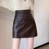 Women's High-Waist Matte PU Leather A-Line Skirt – Black, Petite, Autumn/Winter Fashion