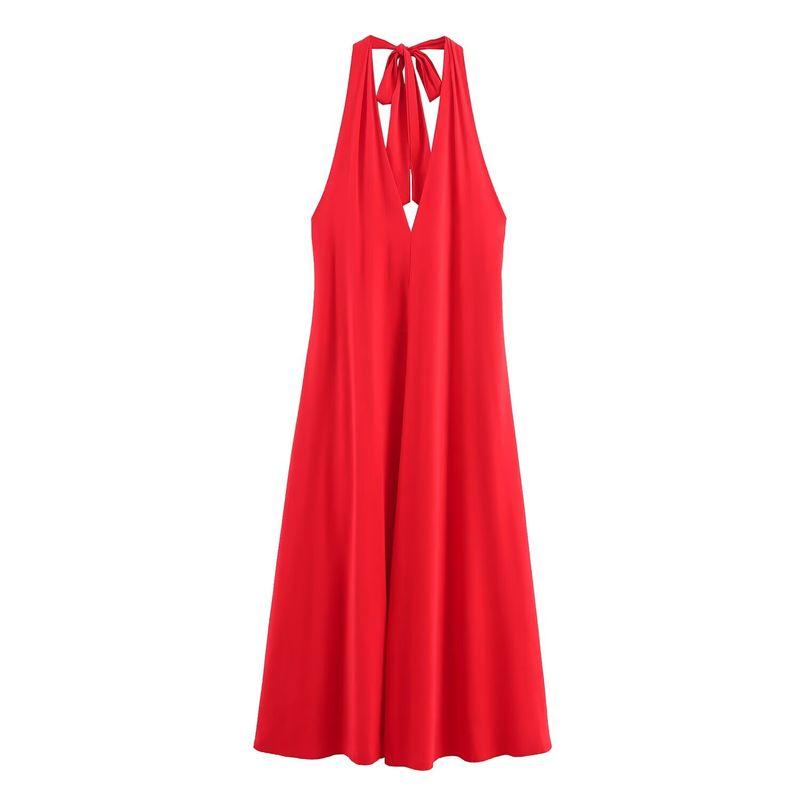 

Araltay New Arrival Fashion Style Women s Clothing Fashion Bowknot Decoration Hanging Collar Midi Skirt Dress 8039116 Red L