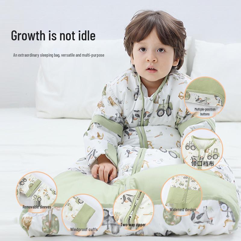 Adjustable Thickened Anti-Kick All-Cotton Baby Sleeping Bag for All Seasons
