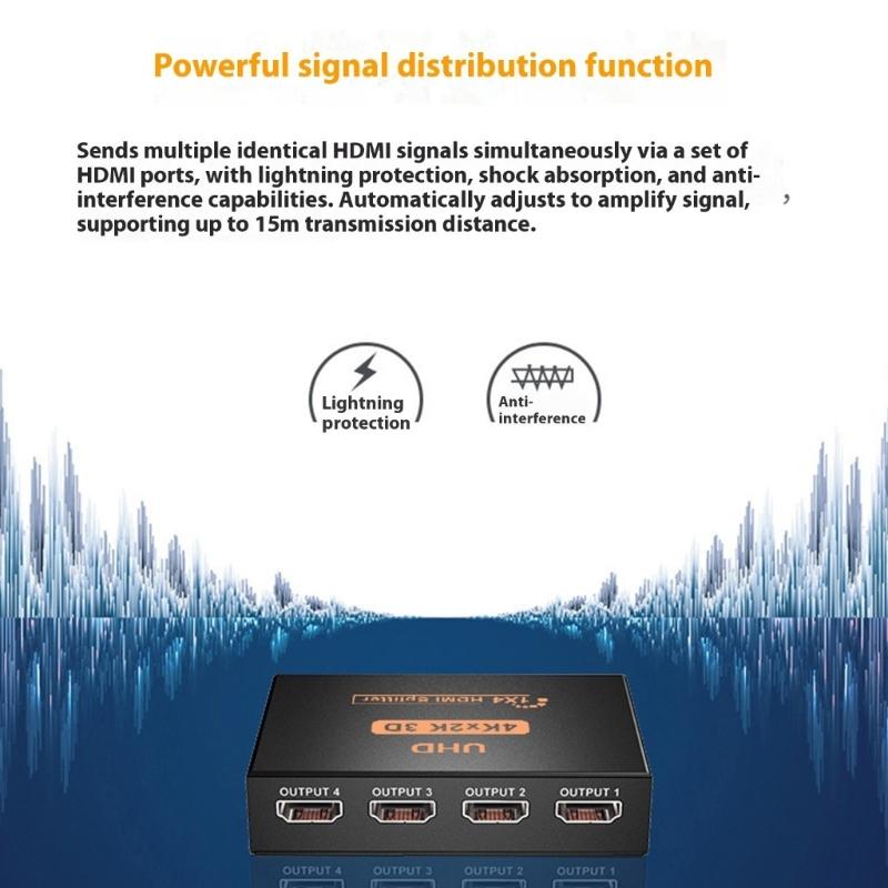 4K Hdmis Splitter 1in 4out With 3D Audios Video Syncing Support 4K/2K/3D/1080P For Home Theater Gaming And Office Use