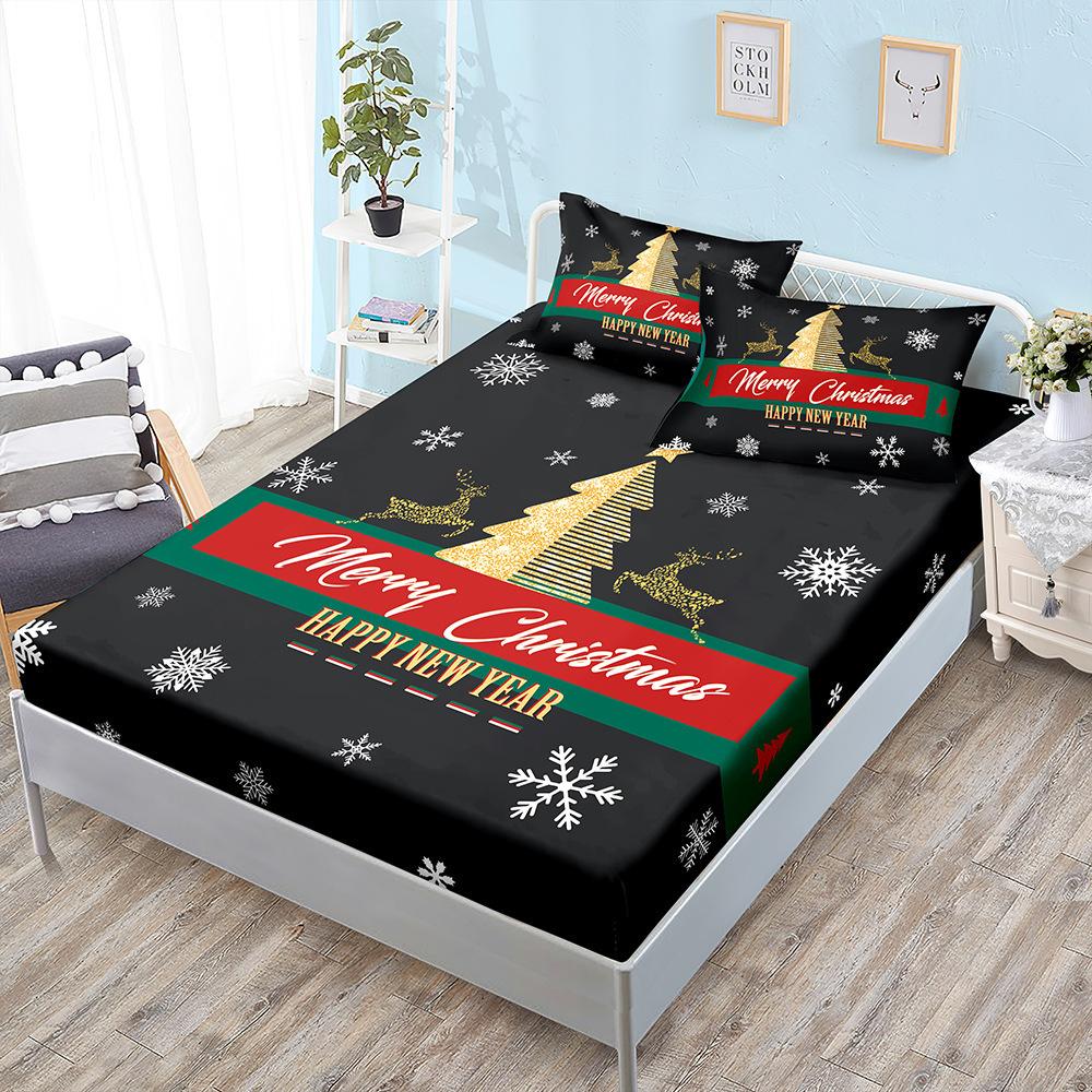 Santa Claus Printed Bed Sheets Snowflakes Christmas Trees Elk Elastic Bands Bed Sheet Pillowcases Home Decor Fashion Bedding