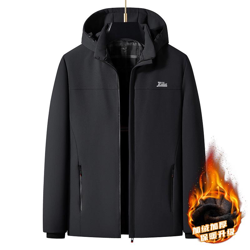Men's Cotton Jacket with Detachable Hood for Autumn/Winter - High-Grade Casual Wear for Middle-Aged and Elderly