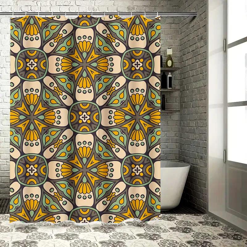Vintage Boho Floral Shower Curtain DecorBlack Yellow Green White Pattern Waterproof Fabric Modern Bathroom Accessories