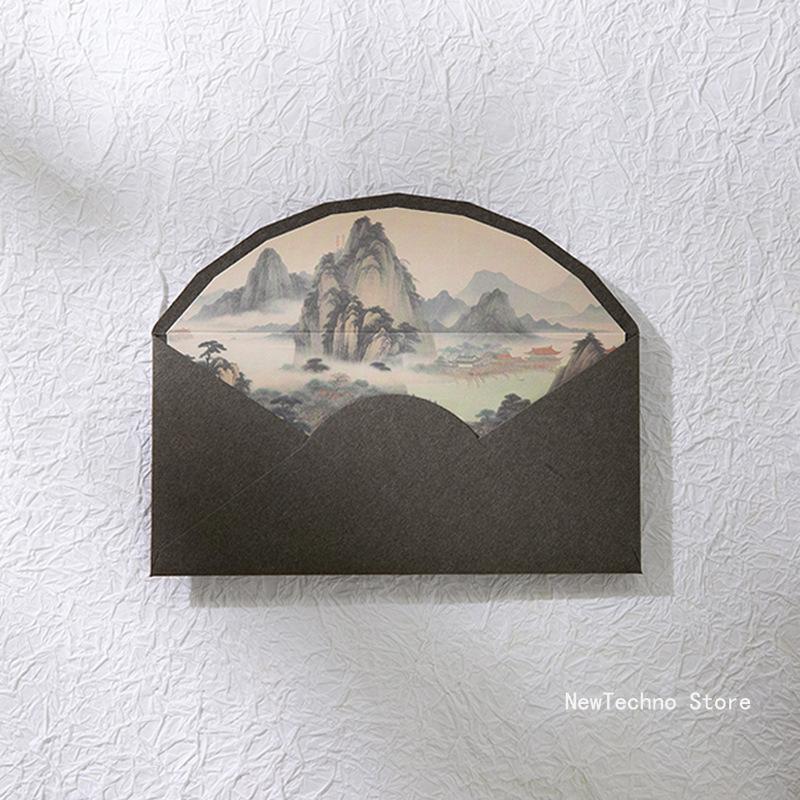 

5pcs Exquisite Vintage Envelopes Classic Chinese Style Artistic Envelopes for Letters Wedding Invitation темно-сірий