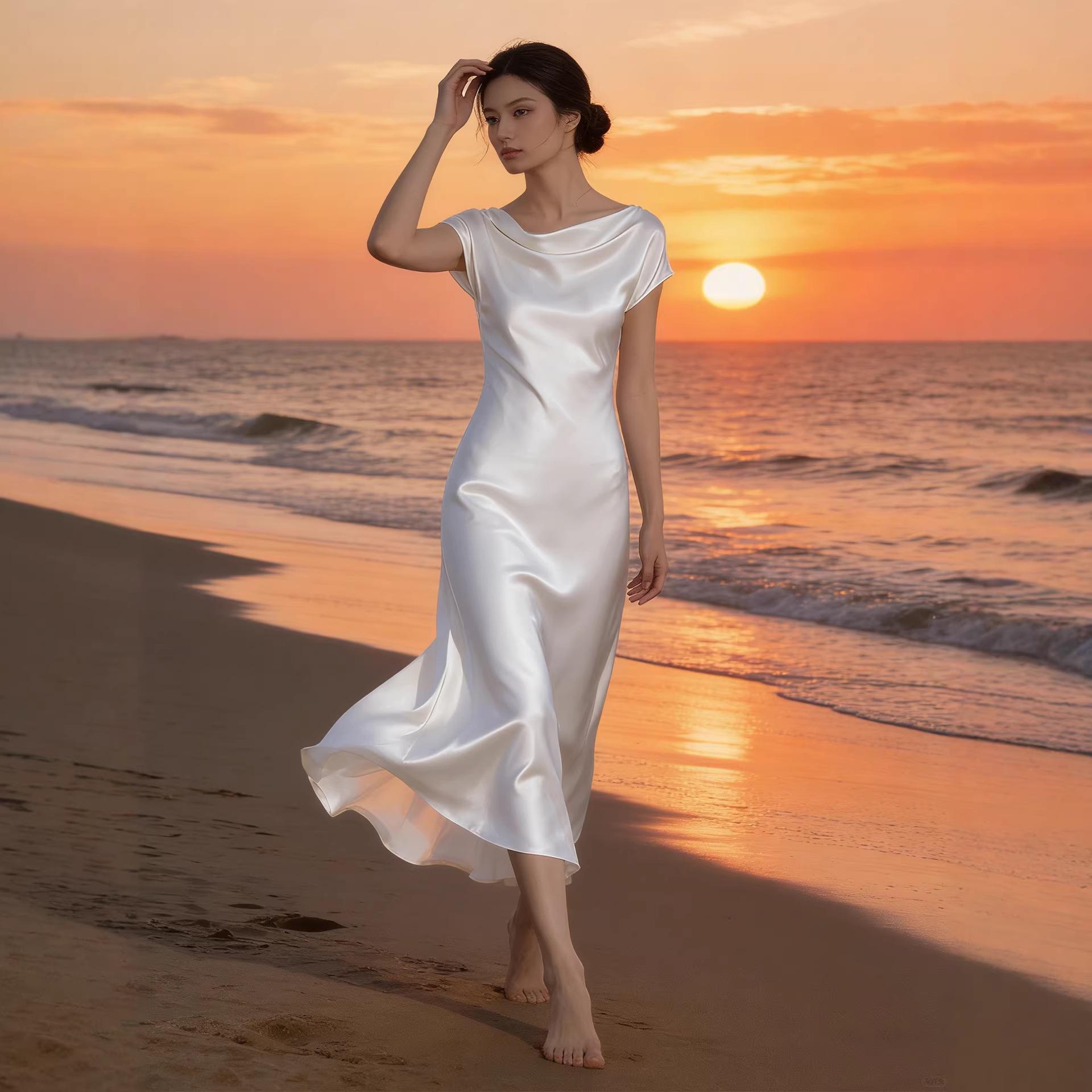 

Elegant Haute Couture French Acetate Evening Gown with Draped Neckline Extra Large