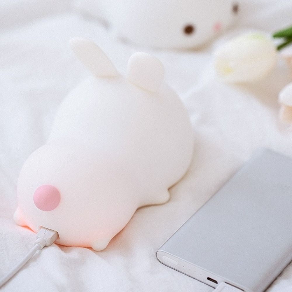 Cartoon Touch Sensor Rabbit Night Light 16 Colors Colorful Bunny Lamp Dimmable Silicone Ambient Light Bedside Light