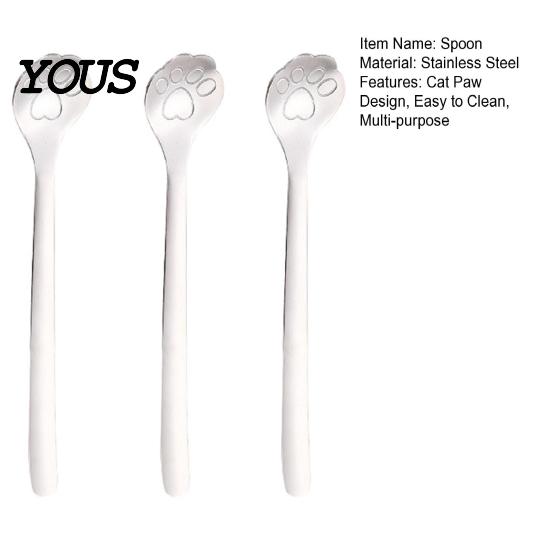 Cat Paw Utensil 1/2/3Pcs Stainless Steel Teaspoon, Design Mixing Spoon, Easy to Shaped Coffee Stirrer Clean Tableware for Sugar Ice Cream