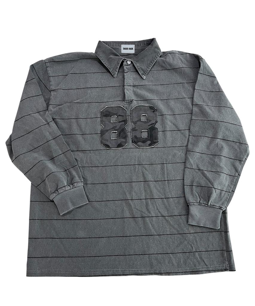 SK8ER ROCK Pigment 88 Pencil Stripe Rugby Shirt ((Charcoal*Black))