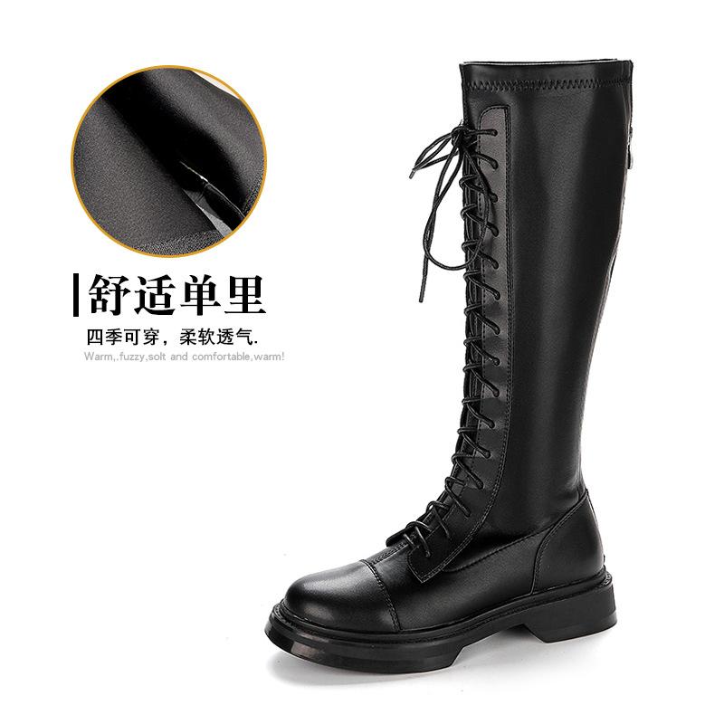 

Эластичные облегающие длинные ботинки Мартина на высоком каблуке, новые осенне-зимние флисовые женские ботинки на толстой подошве с высоким голенищем, ветрозащитные ботинки рыцаря 35