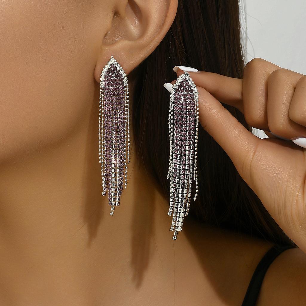 New Product Full Diamond Geometric Triangular Earrings, Long Exaggerated Fringed Earrings, Trendy Personalized Earrings, Women'S Exquisite