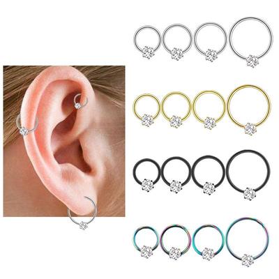 4-Color Zircon Stud Nose Ring, Hypoallergenic Stainless Steel, European/American Style