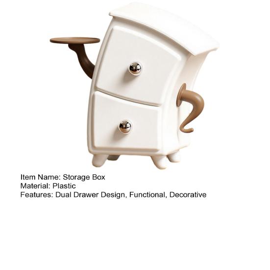 Dual Drawer Storage Box Cartoon Design Decorative Organizer Keys Jewelry Cosmetics Stationery Entryway