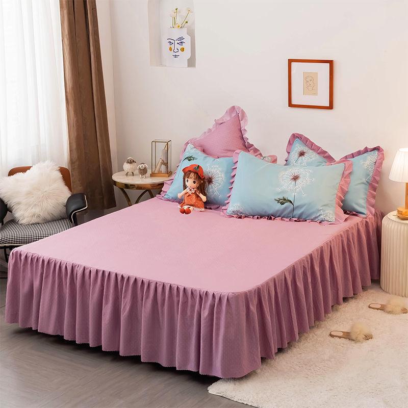 3-częściowy zestaw spódniczek na łóżko, pogrubiona, szlifowana, narzuta na łóżko, prześcieradło z dopasowaną gumką, miękka, antypoślizgowa, spódniczka na łóżko w rozmiarze King Queen