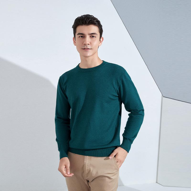 Autumn and Winter Men's Round Neck Loose Thickened Pullover Knit Sweater Solid Color Long-sleeved Short Section of Business Bottoming Warm Sweater