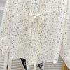 Women Loose Polka Dot Long Sleeve Lace Up Casual Sunscreen Shirt Blouse