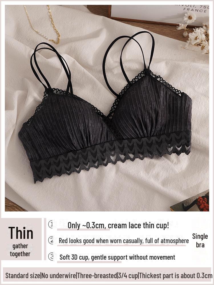 Women's Sexy Lace Red Bra Set - No Steel Ring, Side-Collecting Design