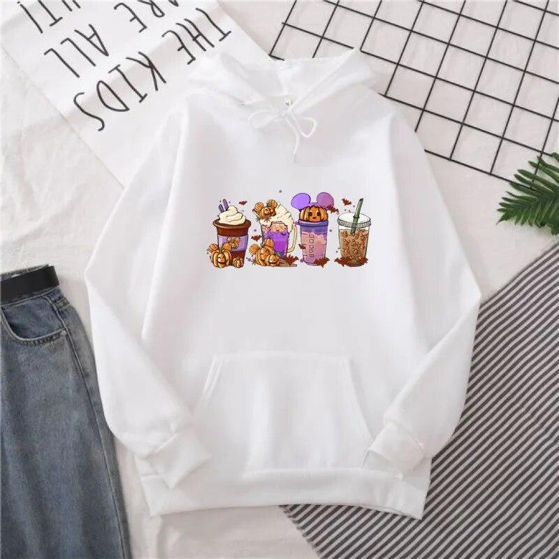 

Осенние толстовки со льдом, кофе, тыквой, специями, латте, эстетичная зимняя одежда на Хэллоуин, толстовка WoUnisex, топы в стиле Харадзюку с длинными рукавами 4XL