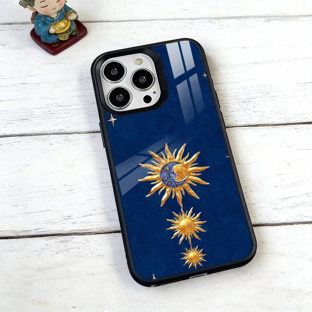 Sun Moon Phone Case For iPhone17,16,15,14,13,12,11 Plus,Pro Magnetic with Magsafe Wireless Charging