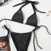 2025 European & American Women's Split Shiny Lace-Up Bikini Swimsuit