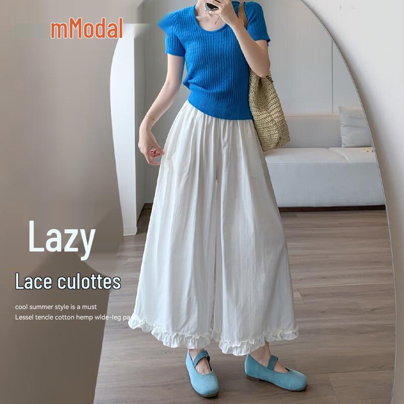 

Women s Modal Wide-Leg Ruffle Hem Skirt-Pants L
