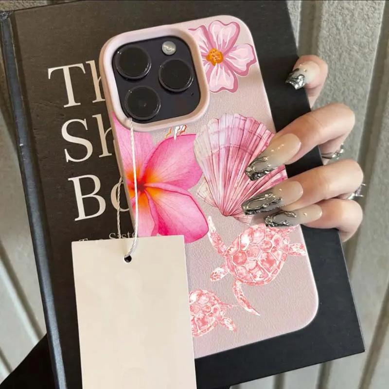 Hawaiianische Meeresschildkröte Rosa Blume Hülle für iPhone 17 Air 16 E 15 14 Plus 13 12 11 Pro Max XS Max Stoßfeste Weiche Silikonhülle